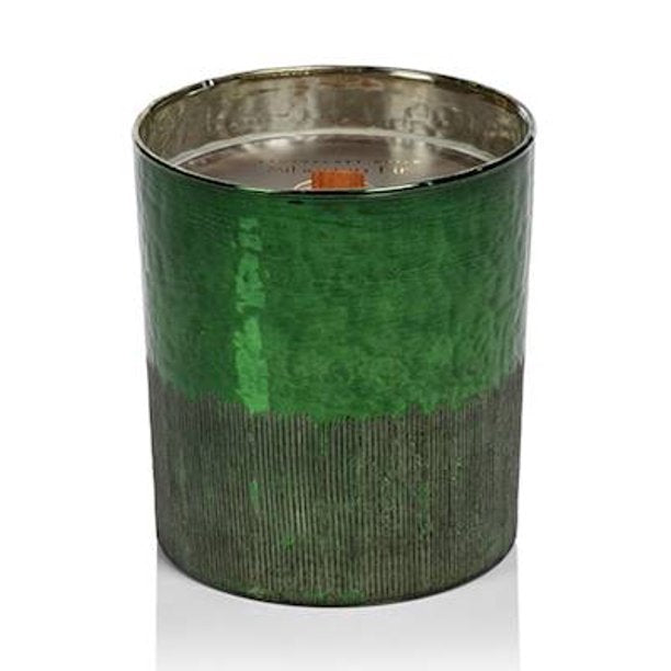 SIBERIAN FIR Zodax Antique Green Wooden Wick 20 oz Scented Jar Candle